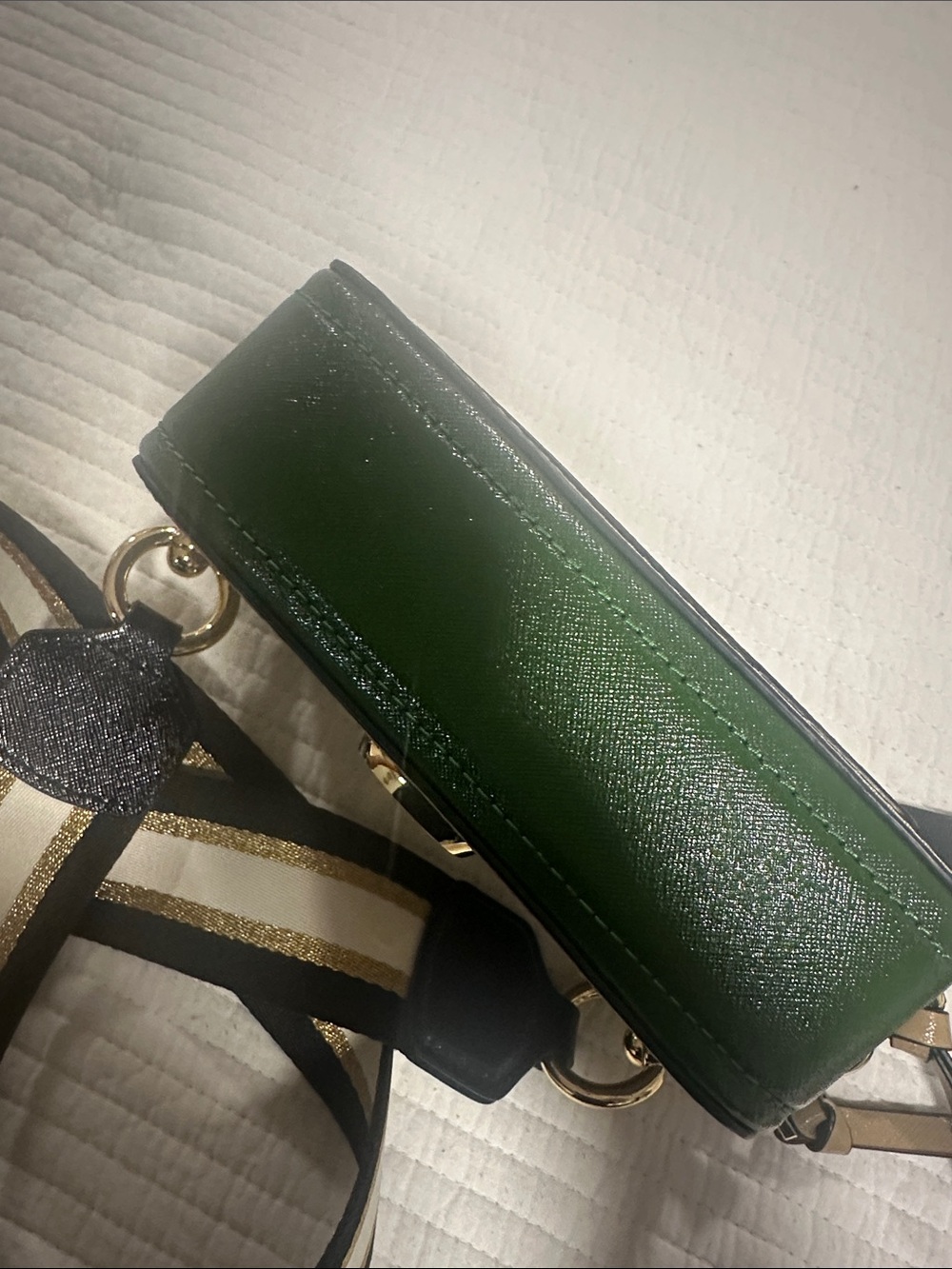Marc Jacobs Gold Saffiano Camera Crossbody with Striped Strap - Picture 7 of 11